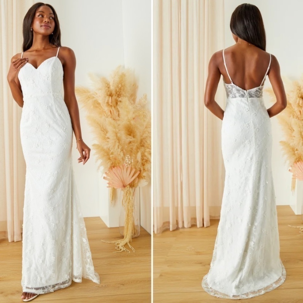 LULUS Bridal Wedding Elegant Sophisticated Floral Sophisticated Mermaid Gown